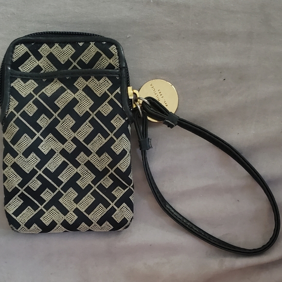 Tommy Hilfiger phone Small Pouch wristlet Classic Black Gray - Picture 1 of 4